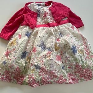 Floral dress with matching pink cardigan